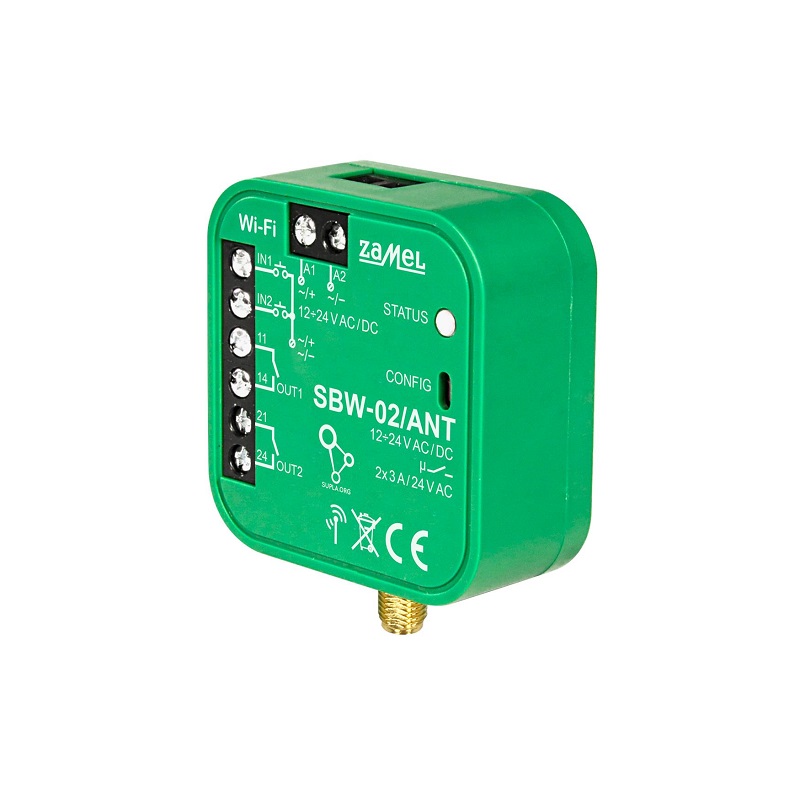 RECEPTOR Wi-Fi AUTOMATISMO 2 CANAIS SUPLA 12-24Vdc/ac COM ENTRADA ANTENA EXTERNA PARA CAIXA APARELHAGEM
