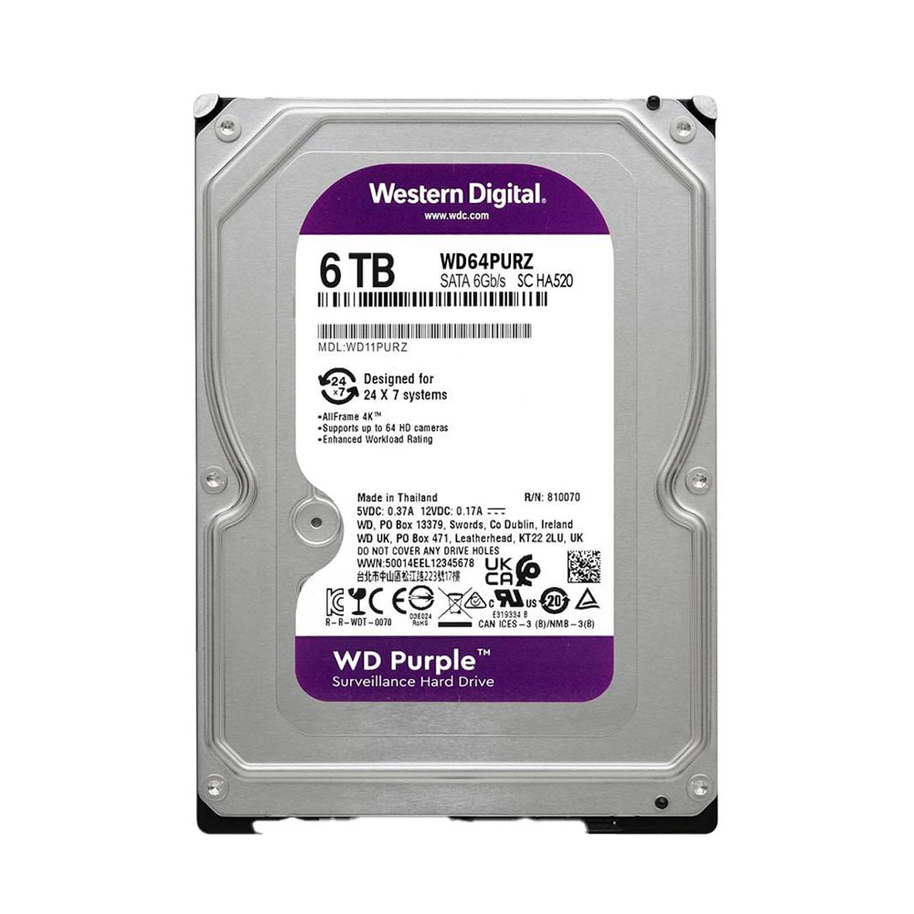 HDD DISCO RÍGIDO WD PURPLE 6TB 256MB 3.5" SATA (só vendido com NVR ou XVR)