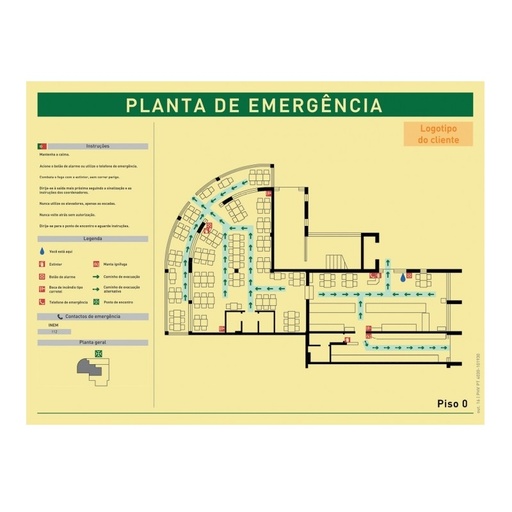 [IS0100A] SINAL FOTOLUMINESCENTE PLANTA EMERGÊNCIA 400x300mm