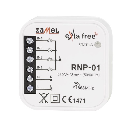 [ZMRNP01] TRANSMISSOR 4 CANAIS 230Vac  EXTA FREE PARA CAIXA APARELHAGEM