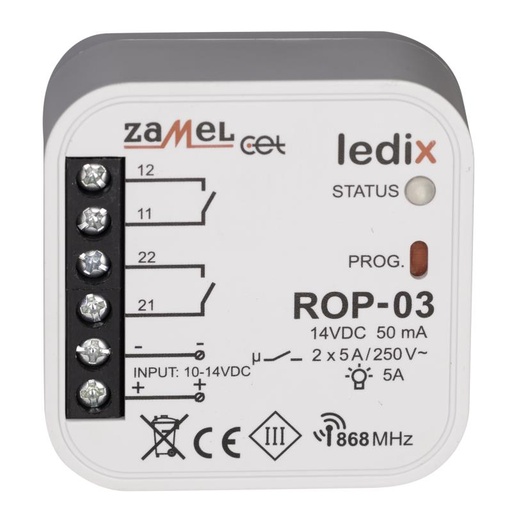 [ZMROP03] RECEPTOR RADIO 2 CANAIS 10-14Vdc PARA CAIXA APARELHAGEM