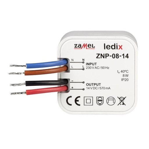 [ZMZNP0814] FONTE ALIMENTAÇÃO LED 14Vdc 8W PARA CAIXA APARELHAGEM