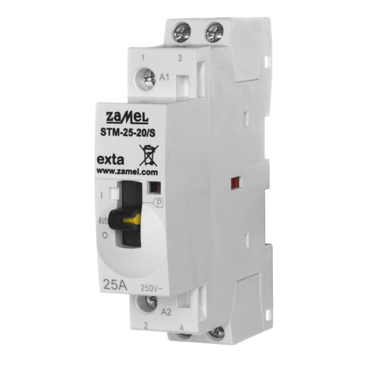 [ZMSTM2520S] CONTACTOR MODULAR ELECTROMAGNÉTICO COM CONTROLO MANUAL 25A 2xNA 230Vac