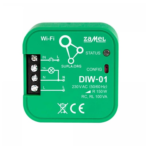 [ZMDIW01] RECETOR Wi-Fi 1 CANAL REGULÁVEL/DIMMER SUPLA PARA CAIXA APARELHAGEM